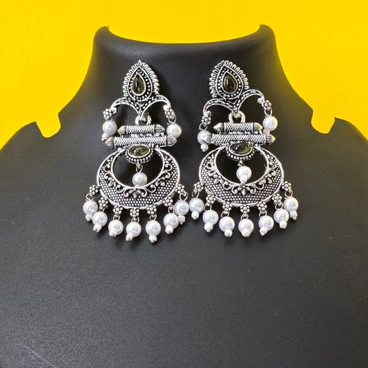 Antique Olive Pearl Chandbalis - Yellow