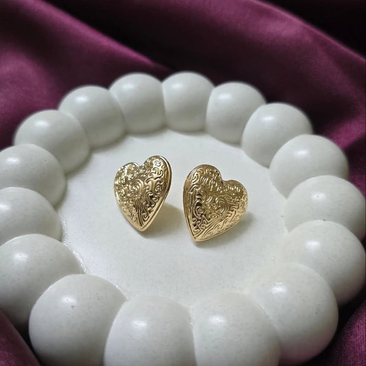 Textured Heart Stud Earrings