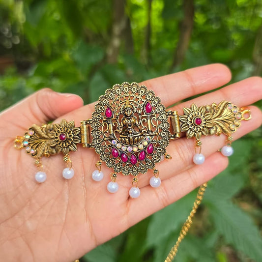 Lakshmi Motif Temple Choker (Red Stones)