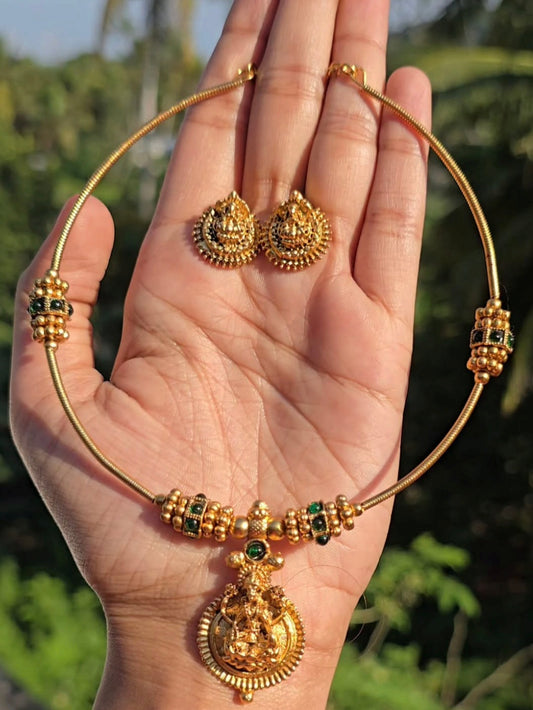 Lakshmi Devi Temple Necklace Set (Green)