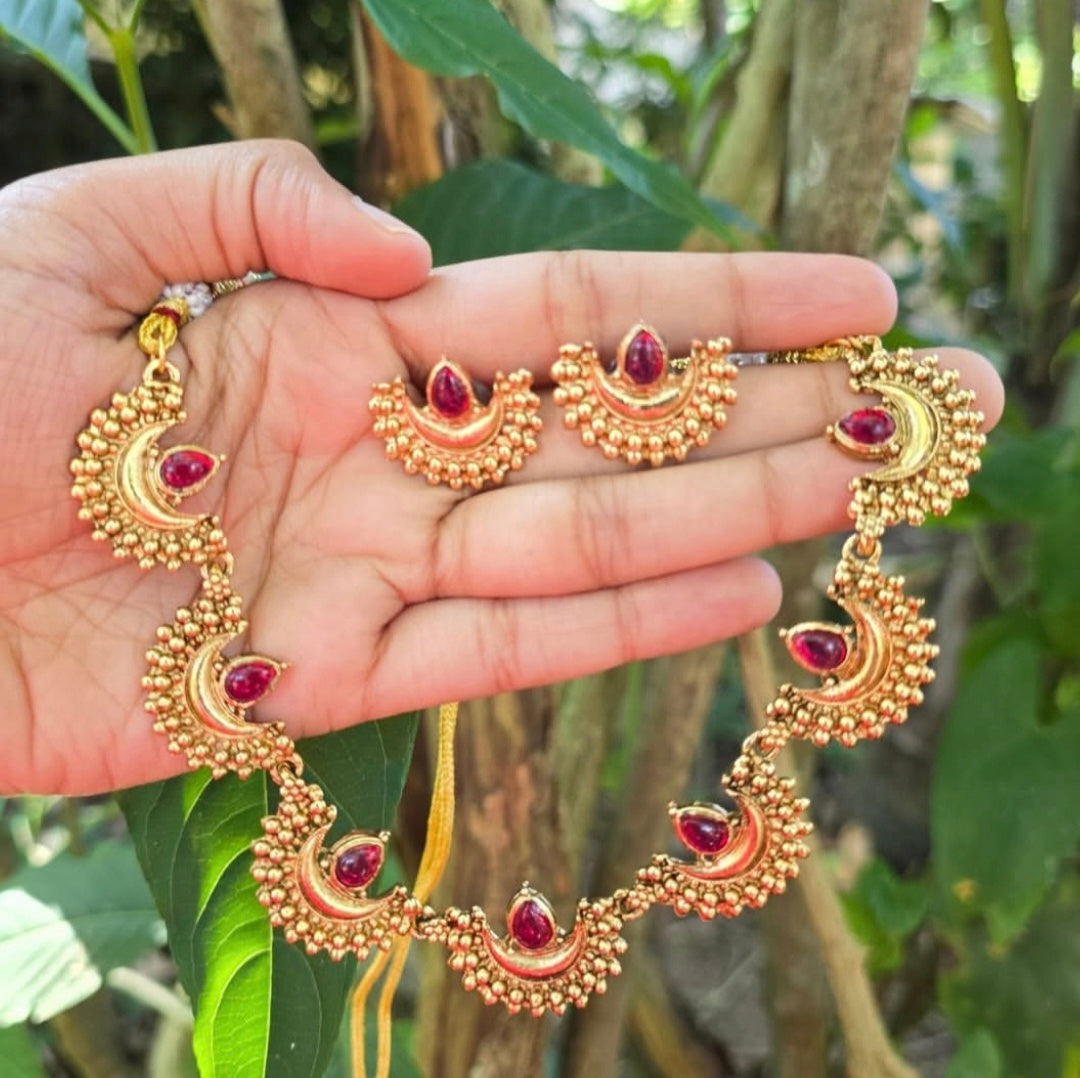 Chandra Deepa Ruby Necklace Set (Red)