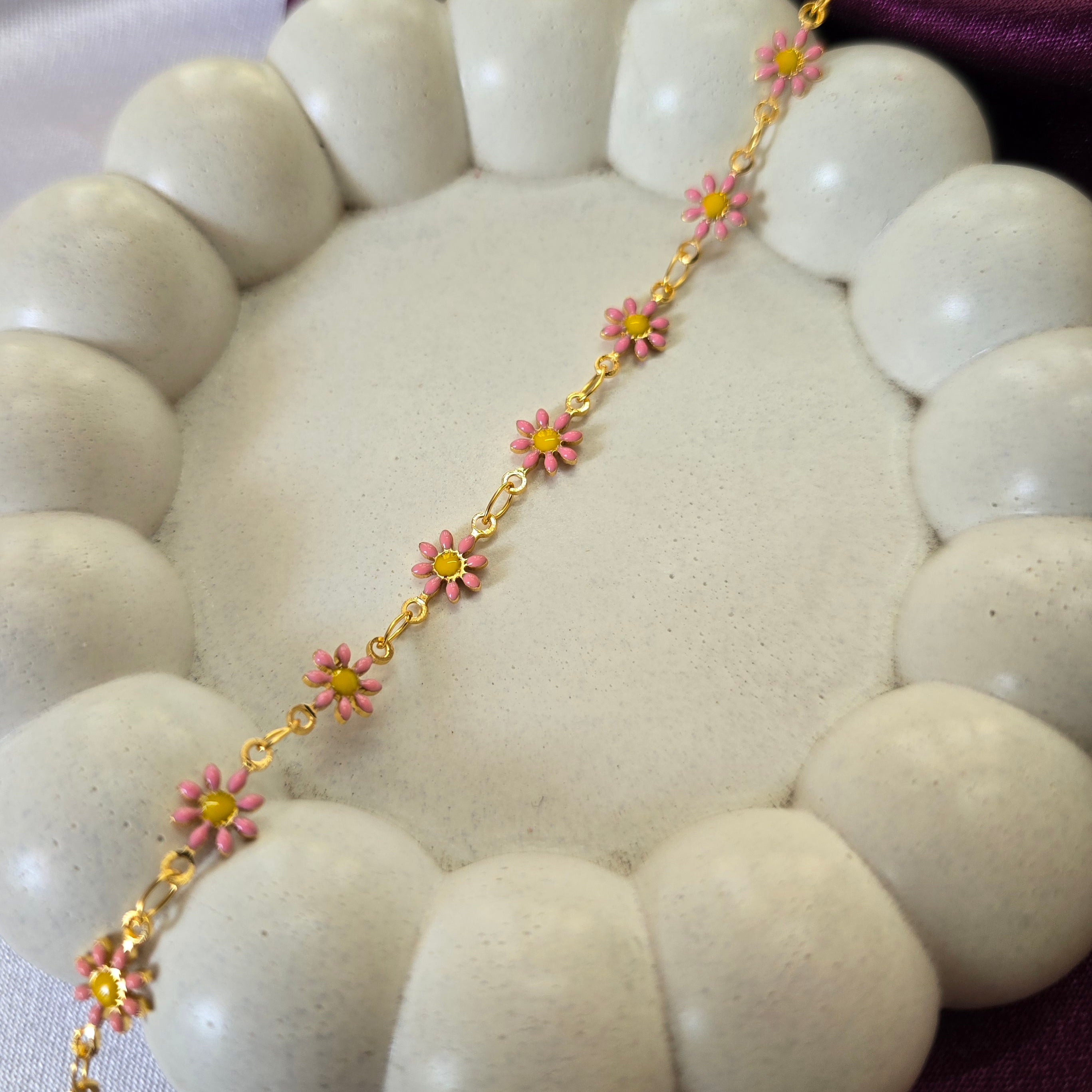 Baby Pink Sunflower Necklace - Gold