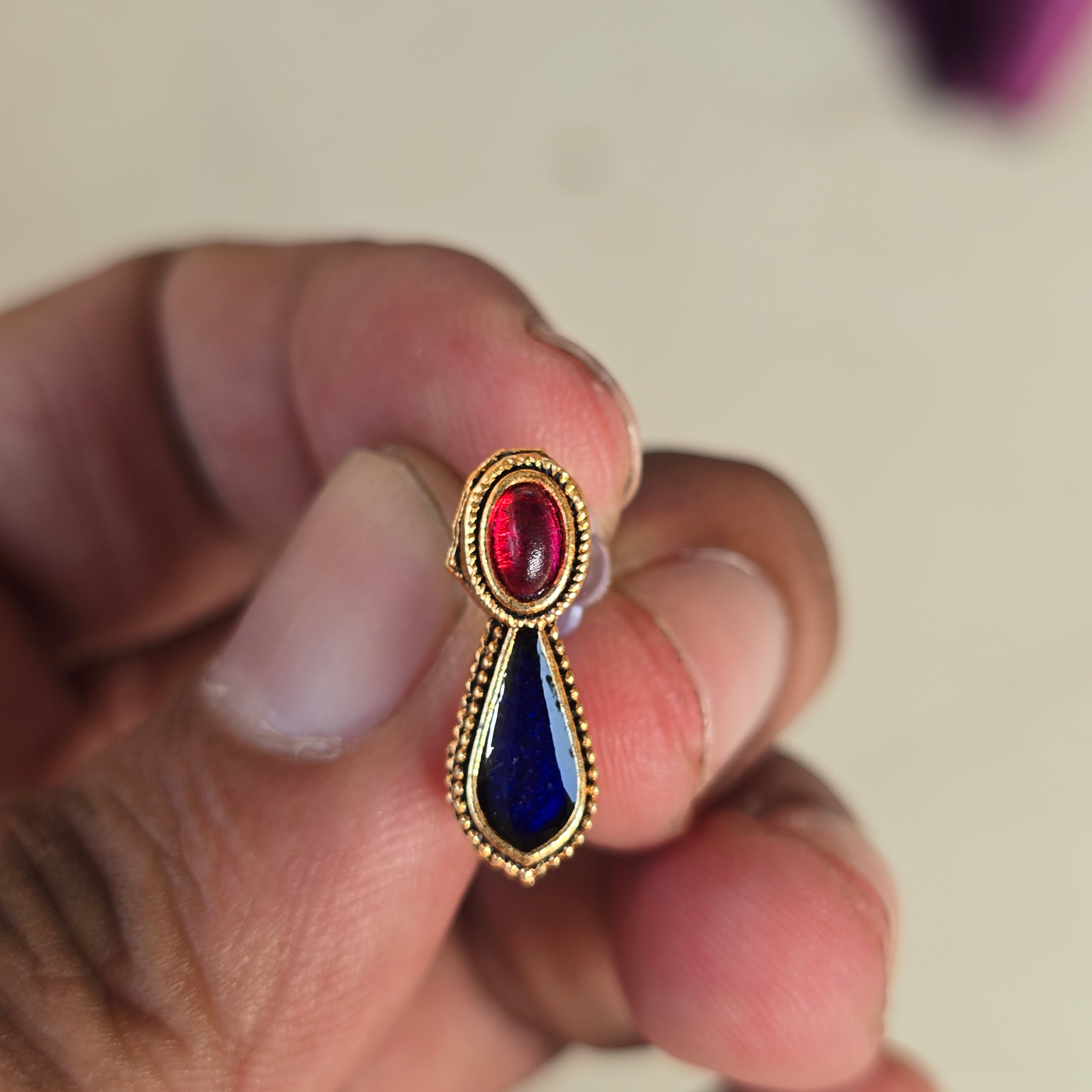 Blue & Red Drop Necklace Set