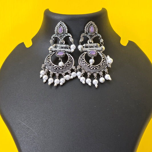Antique Olive Pearl Chandbalis - Lavender