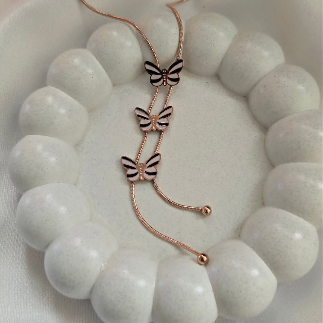 Black & White Butterfly Rose Gold Pendant