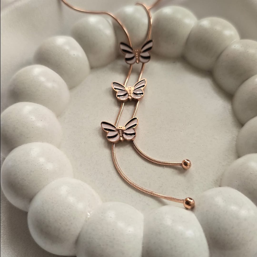 Black & White Butterfly Rose Gold Pendant