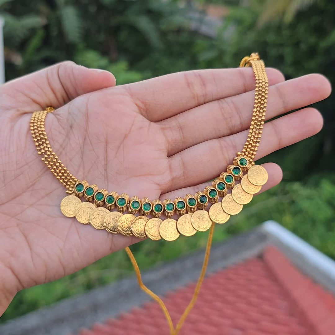 Emerald Lakshmi Coin Choker