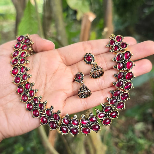 Ruby Antique Jhumka Set
