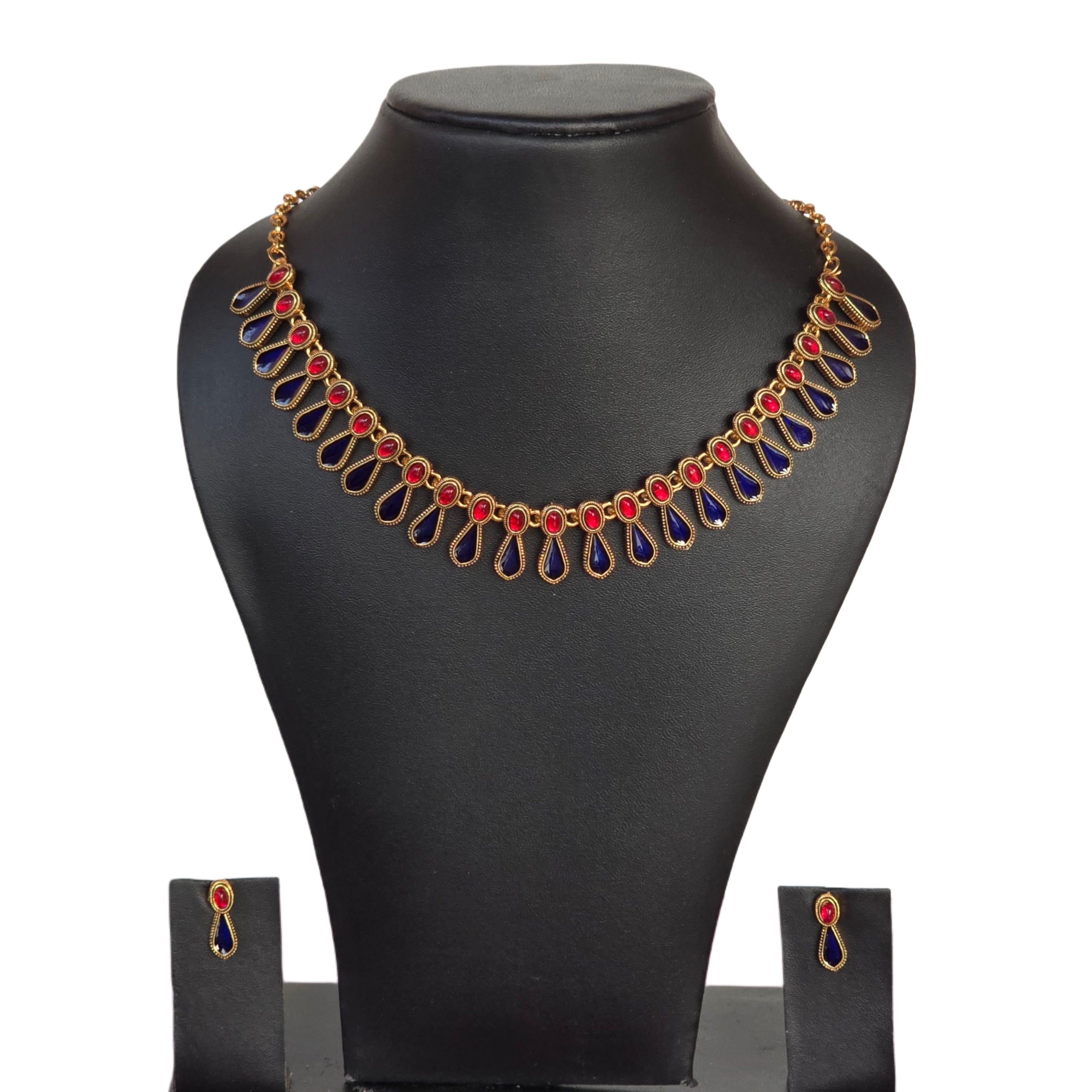 Blue & Red Drop Necklace Set
