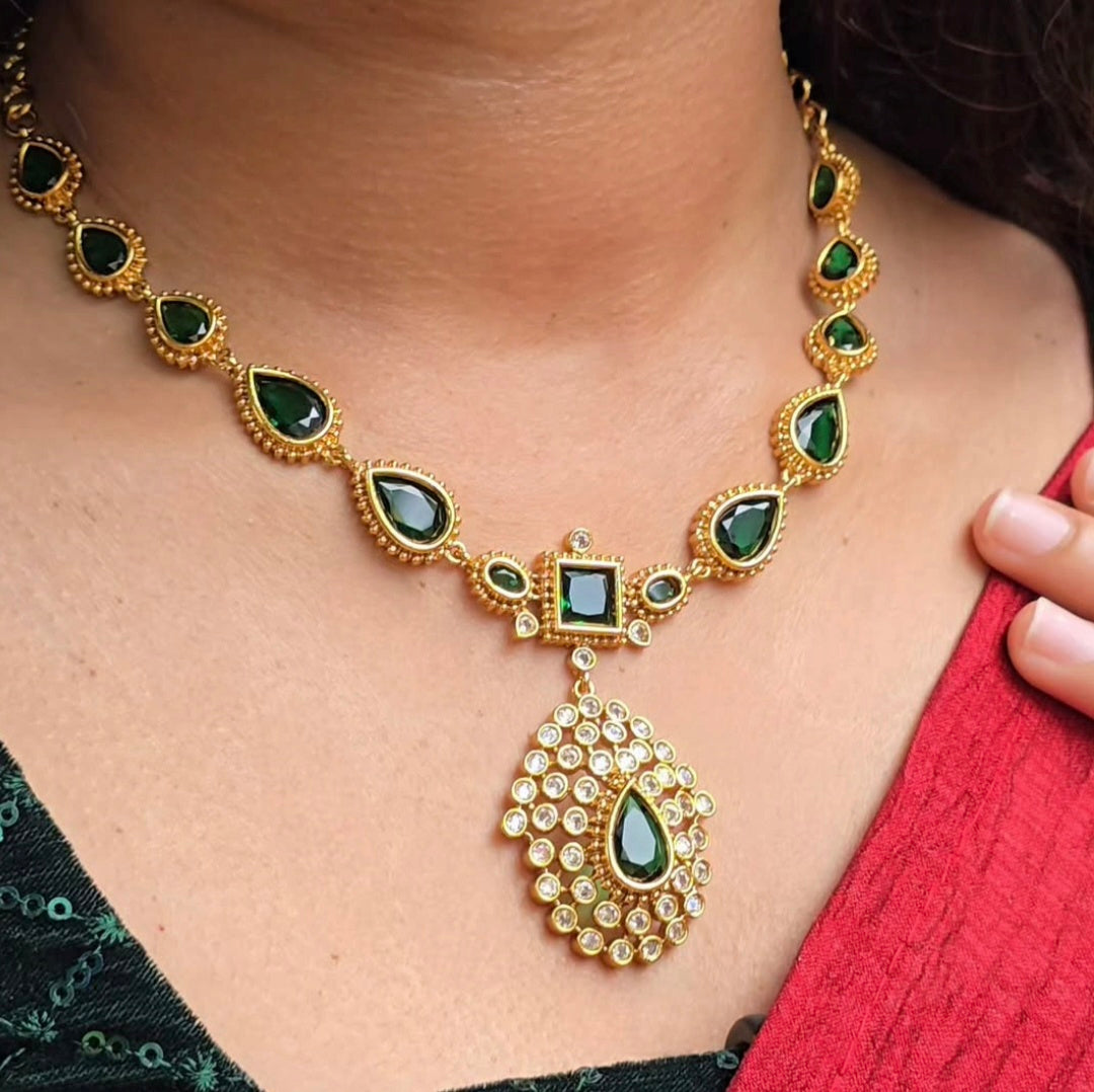Jyothika inspired emerald necklace set